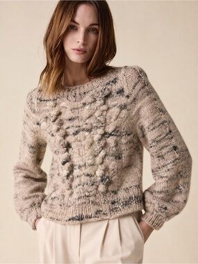 St. Roche Luna 100% Alpaca Handknit Cable Balloon Sleeve Sweater XS